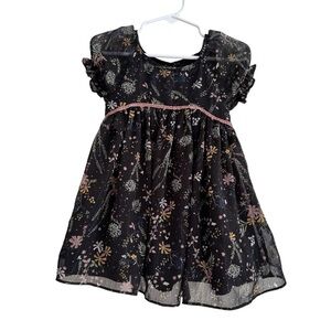 Pippa & Julie Black Floral Metallic Holiday Dress Short Sleeve Baby Girl 18M